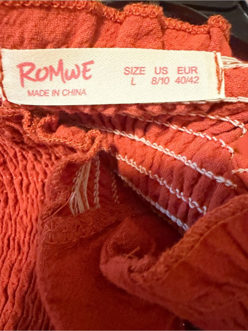 ROMWE Rust-Orange Smocked Button-Front Mini Dress - Picture 3 of 3